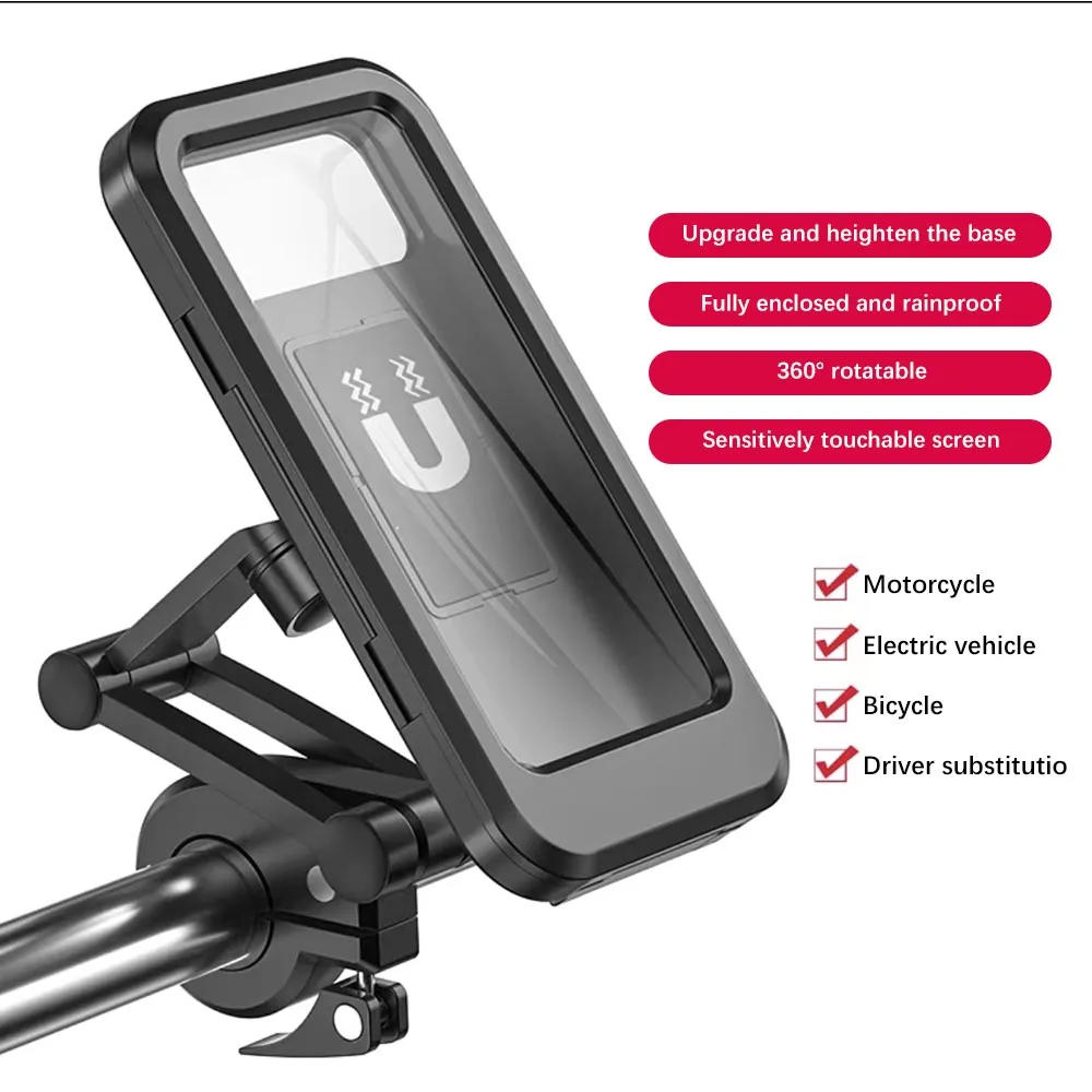 1pc Waterproof Car Motorcycle Phone Bracket Fits for 18-35mm Handlebars Rainproof 360 Degree Rotation for 7 Inches Smartphone