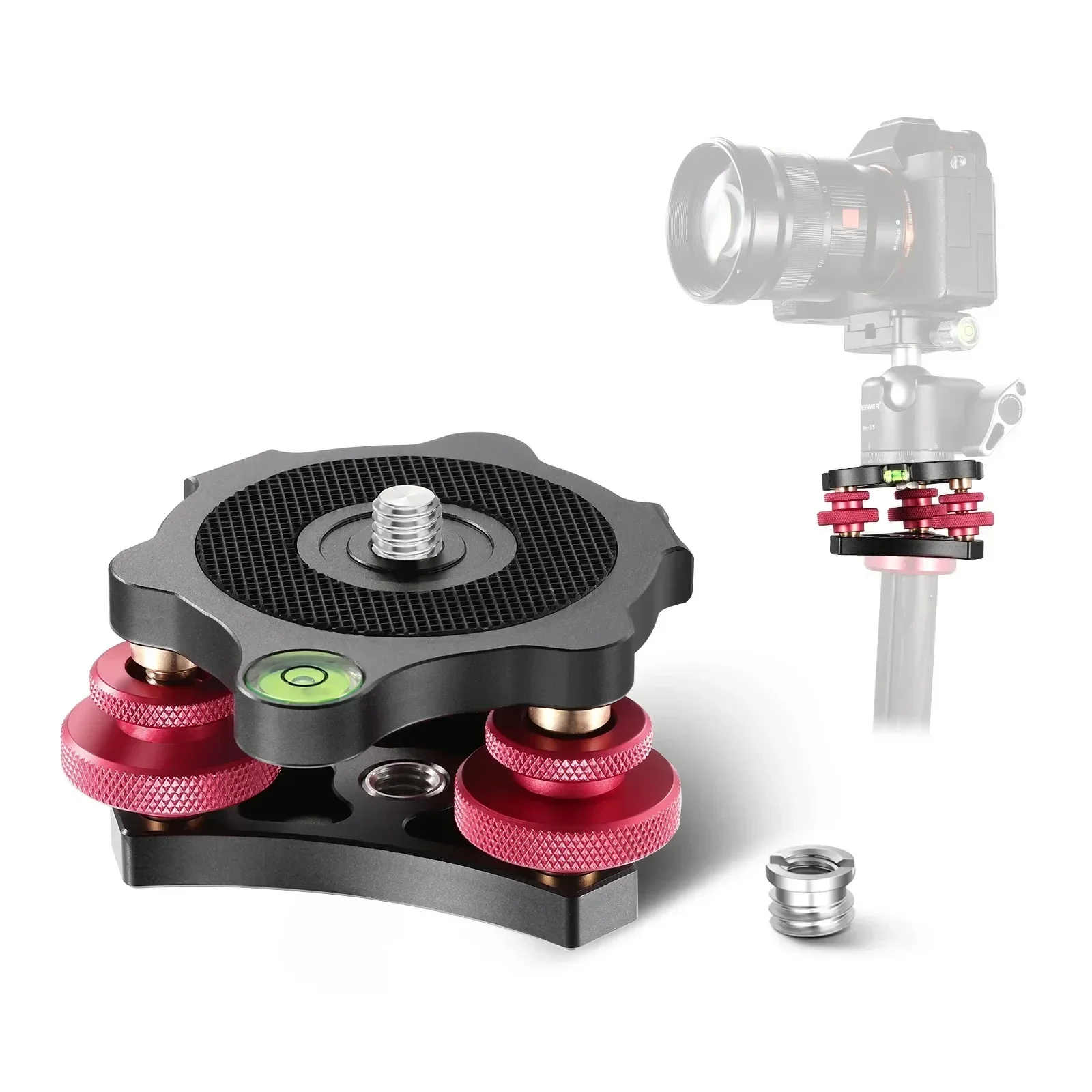 Tripod Head Leveling Base Camera Leveler Grade Aluminum Alloy 3 Axis Tri Wheel Head for Panoramic Photography