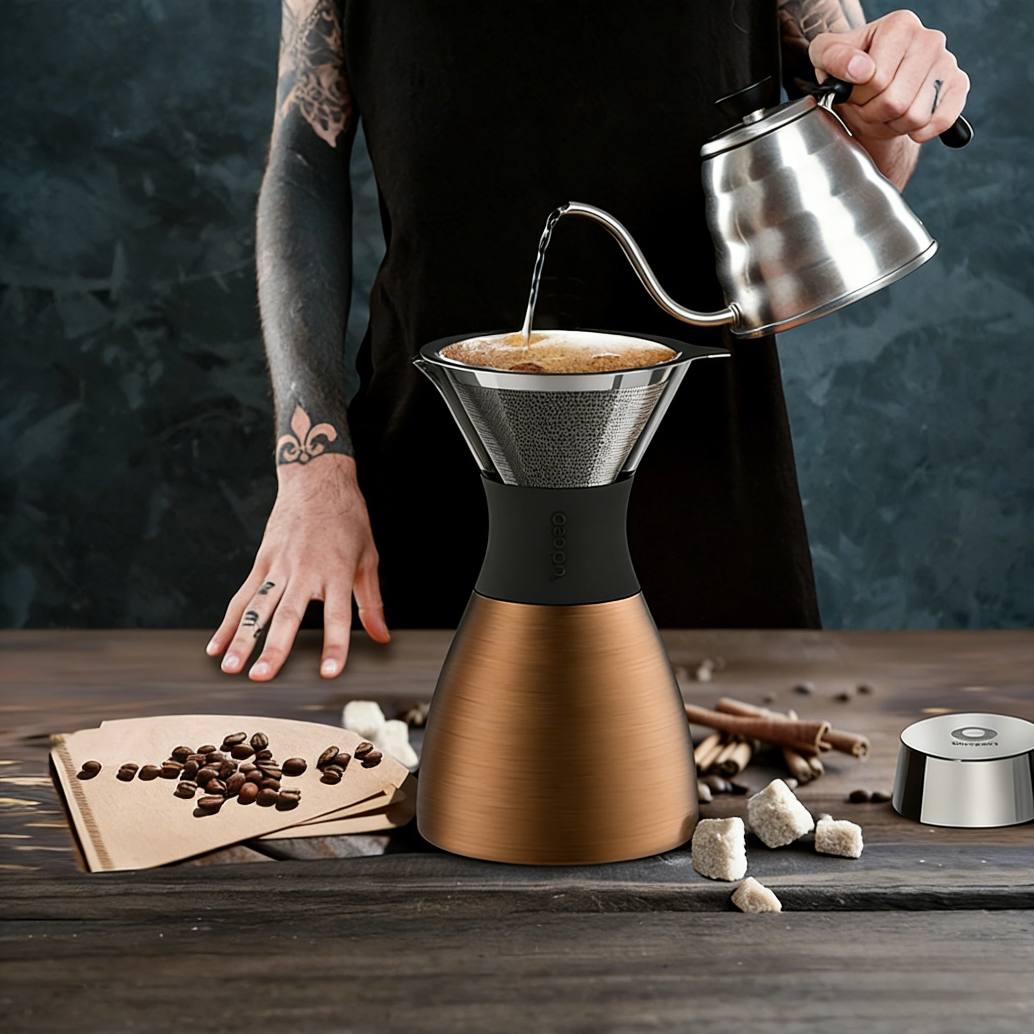 Insulated Pour Over Coffee Maker 1L Stainless Steel Hand Brew Coffee Pot 12H Heat Retention Portable Stylish Design for Home Off