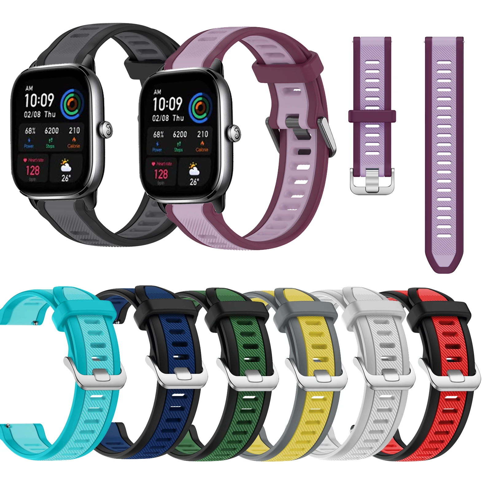 Silicone Strap For Huami Amazfit GTS2 GTS4 mini GTS3 GTS2e Neo GTS 2 3 4 2e Active Active2 Silver buckle strap