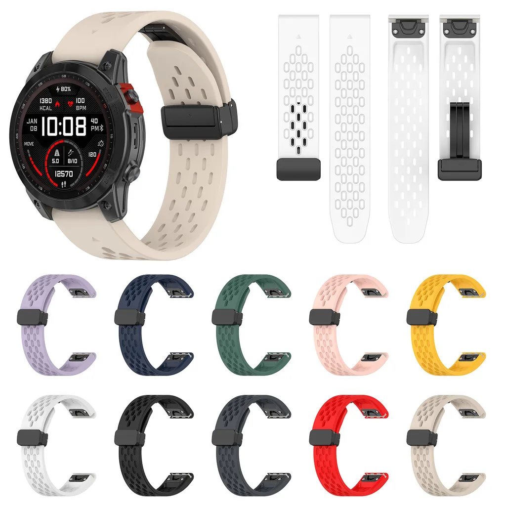 Silicone Magnetic Buckle Strap Quick Fit Garmin Fenix 8765 plus 47mm 51mm,instinct 23,Forerunner 955 965 745 5X,7X,6X watch Band