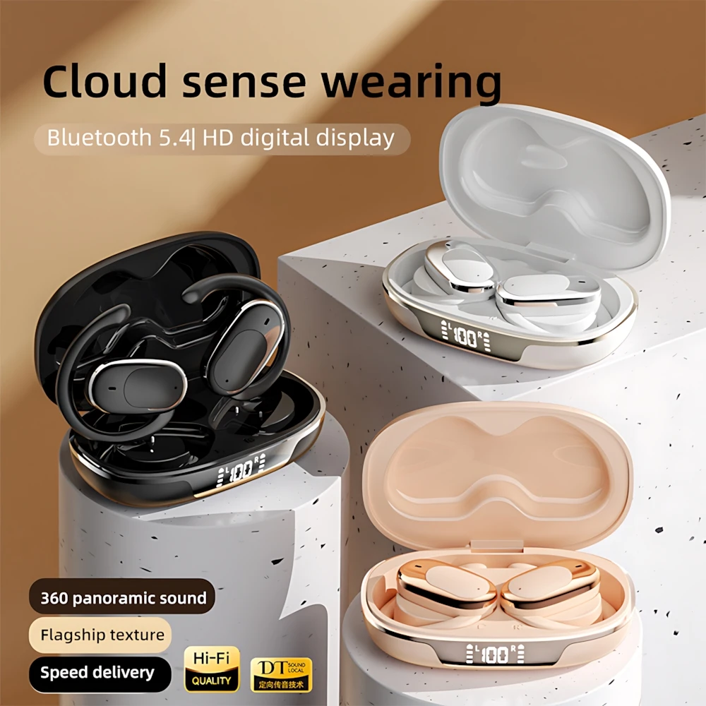Bluetooth 5.3 Ear-Hanging Bluetooth Headset Wireless Headphone With Mic Noise Reduction Ear Hooks Waterproof Earphones For Phone