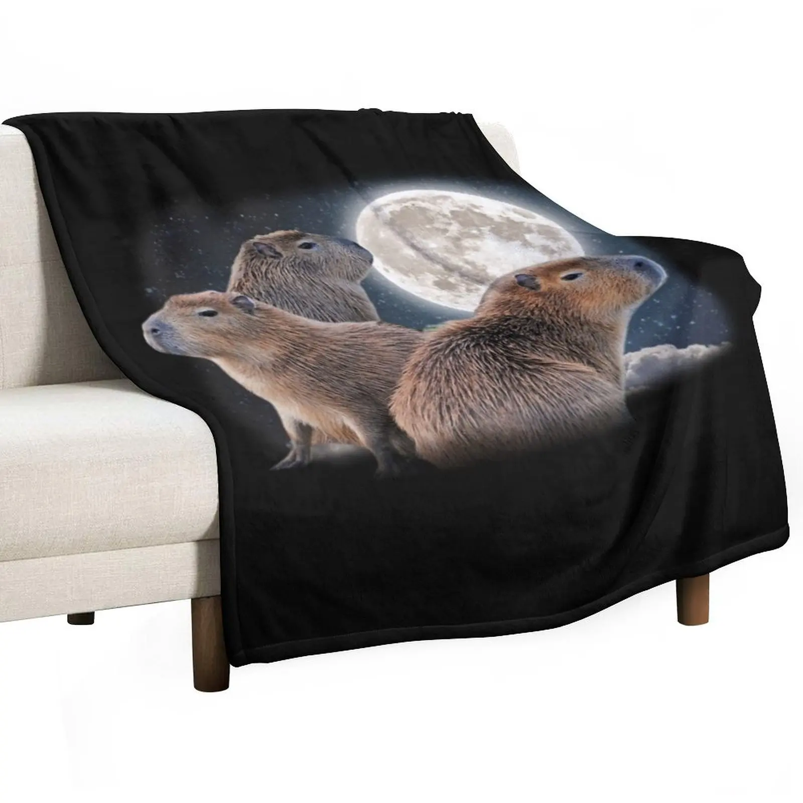 Three Capybaras and Moon Funny Capybara Humor Parody Throw Blanket Cute Plaid Weighted Custom decorative Blankets