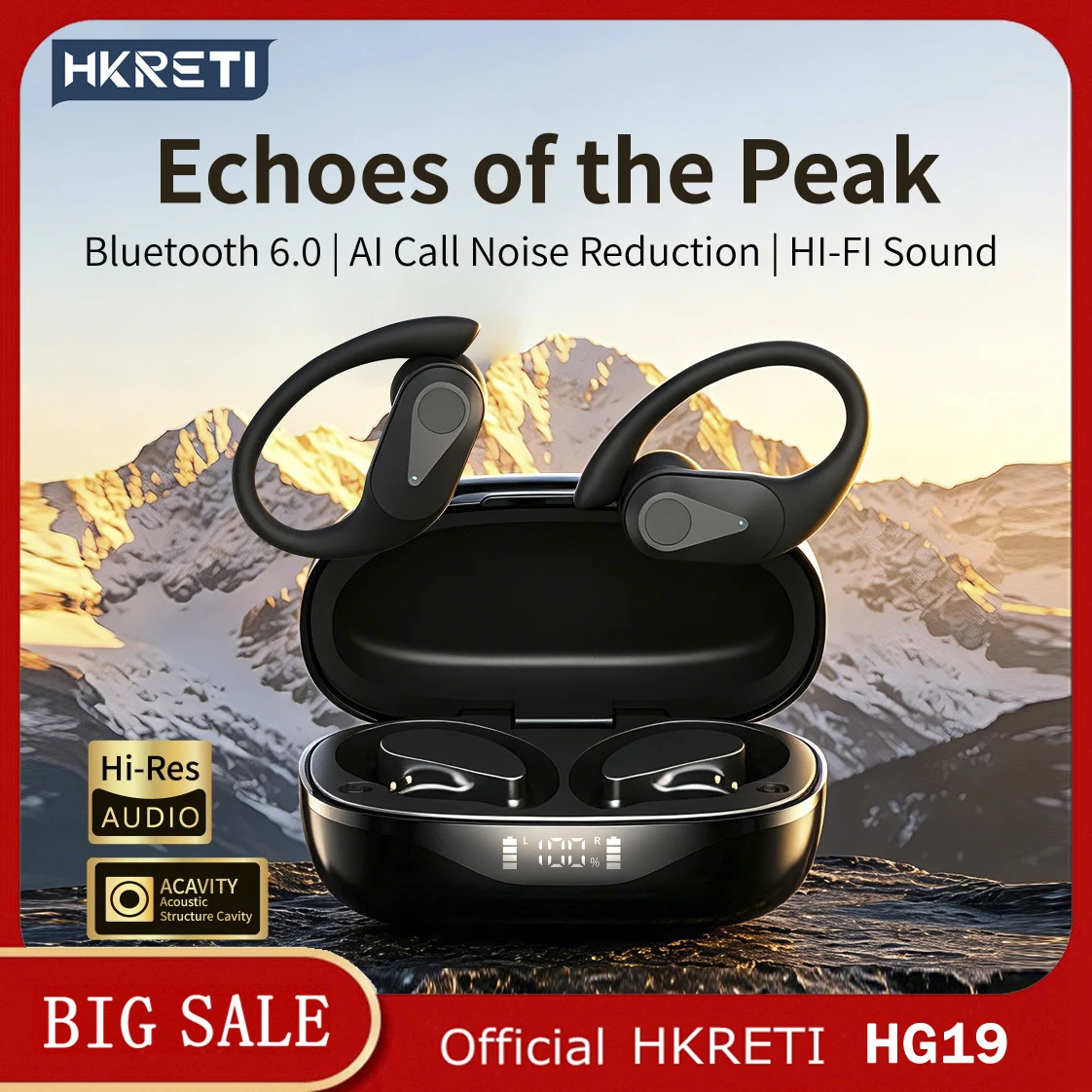 Original HKRETI HG19 Wireless Earphones Bluetooth 6.0 Sport Waterproof Noise Stereo Compatible with Android and iOS