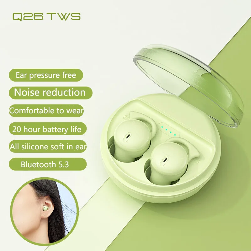 Q26 Sleep Headphones Mini Small Wireless Bluetooth Earphones Noise Reduction Headset In-Ear Invisible Sleeping Earbuds Gifts