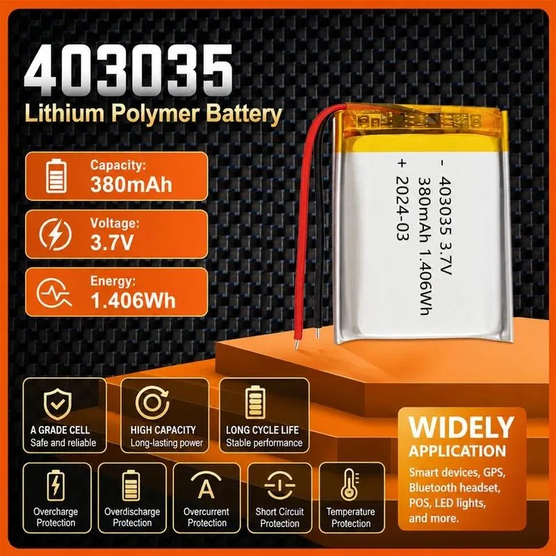 100pcs for 403035 Polymer Lithium Battery 3.7V 380mAh for Locator Scanner LED Light Bluetooth Speaker Rechargeable Li-ion Cell