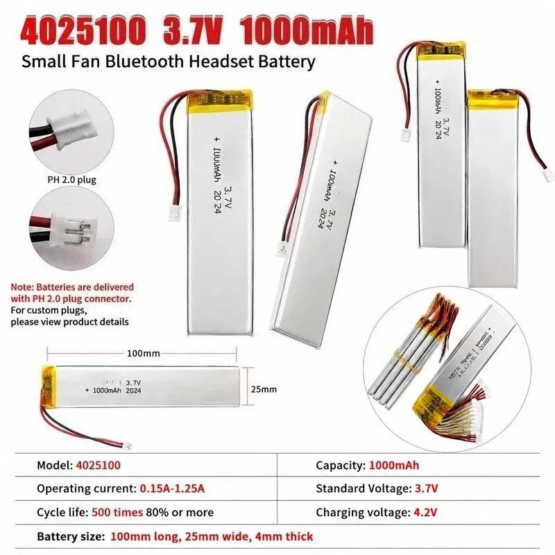 4025100 3.7V 1000mAh Li-Polymer Battery for Bluetooth Voice Recorder EBook Smart Furniture Cabinet Light LED