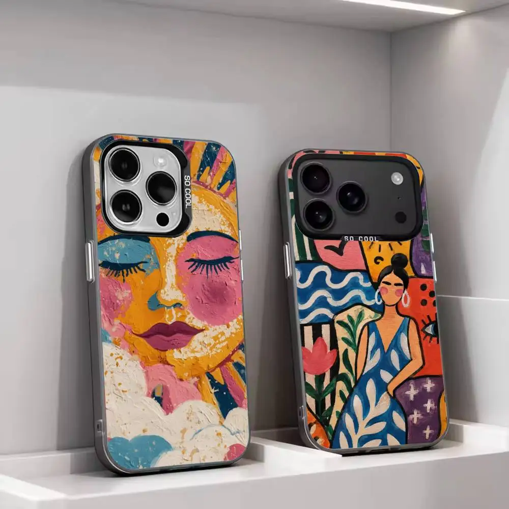 Abstract Painting B-Boho Phone Case For iPhone 17 16 15 14 13 12 11 XS X XR 16E Pro Max Plus E Air Mini smartphone  Cover