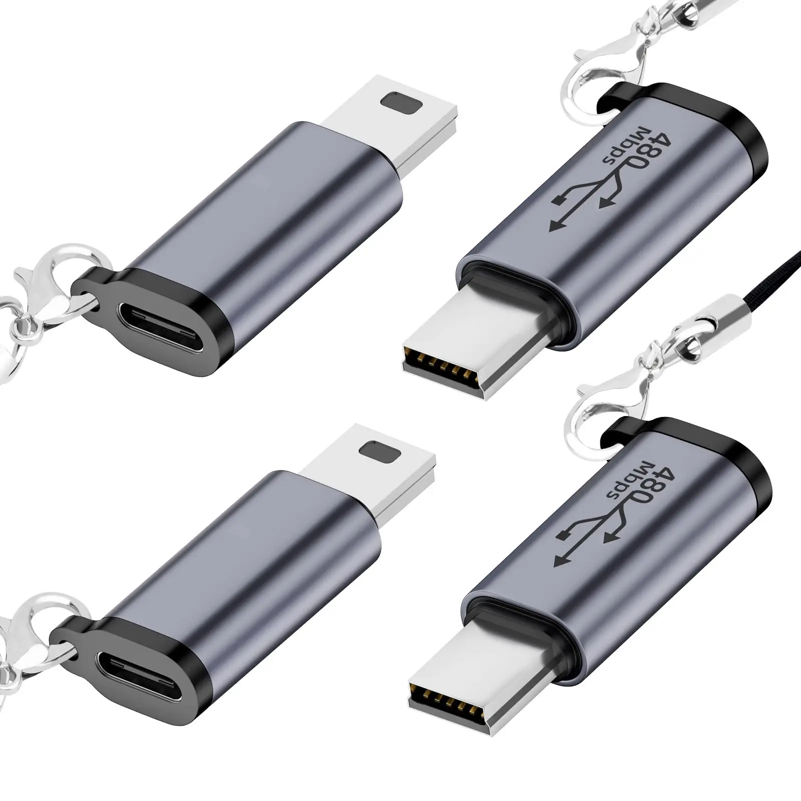 USB C to Mini USB Adapter - 4 Pack Female/Male Convert Connector for Digital Cameras, Computers & GPS