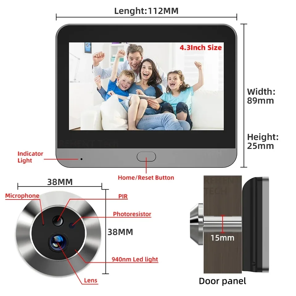 Mini Smart Life Tuya 3MP Digital Video Door Phone 140° Wide View Angle 2.4Ghz WiFi Magic Door Peephole Eye PIR Camera Battery