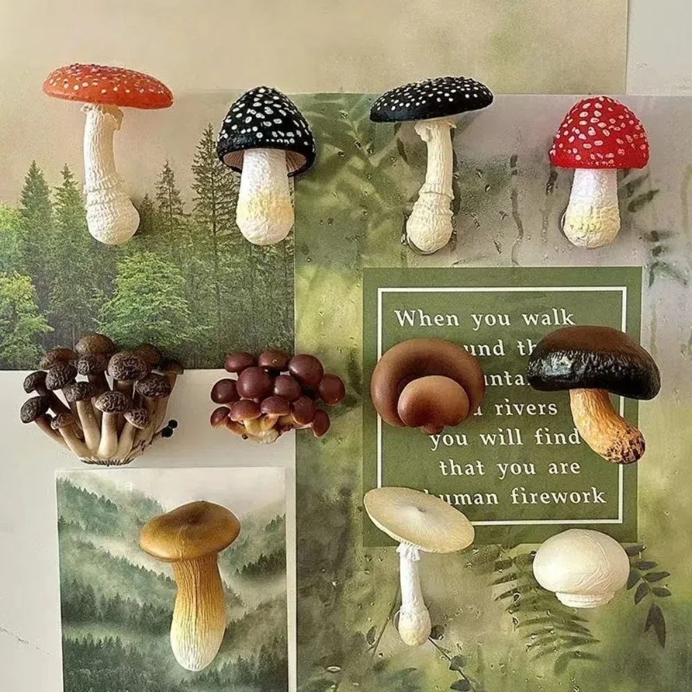 Cute Simulated Mushroom Fridge Magnets 3D Creative Magnetic Sticker Cartoon Resin Fridge Decor Home Decoration