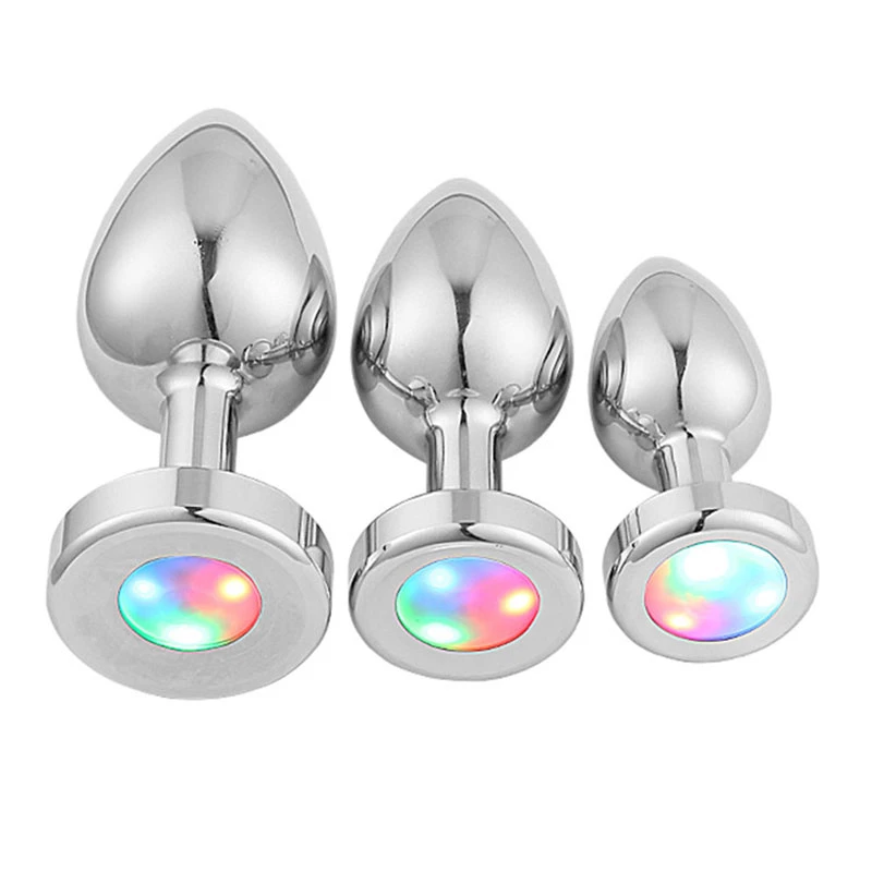 NEW Luminous Cork Prostate Massage Butt Plug Tail Erotic Toys Multicolor Led Anal Plug Metal Plug with Light Sex Toy for Couple