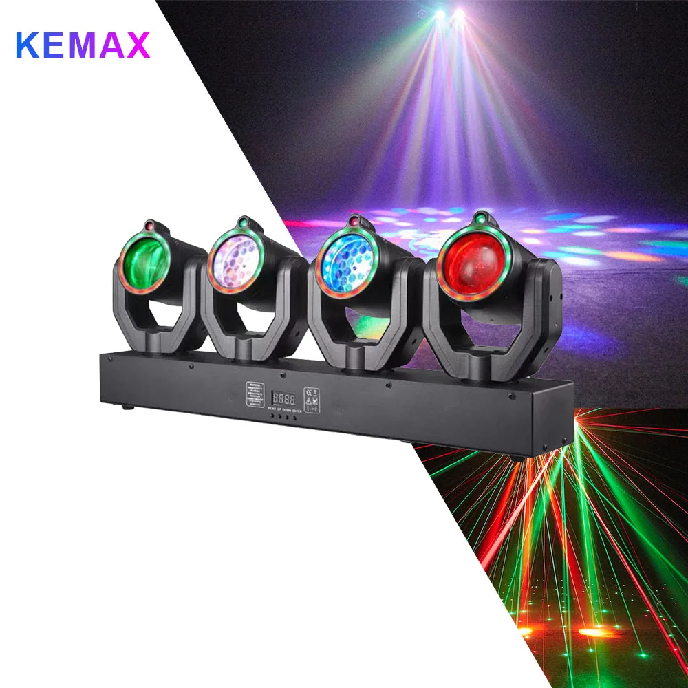 150W Moving Head DJ Light Remote Control 4-Head LED Beam Gobo Disco Lights DMX512 Strobe Stage Effect For Party Club Bar Events