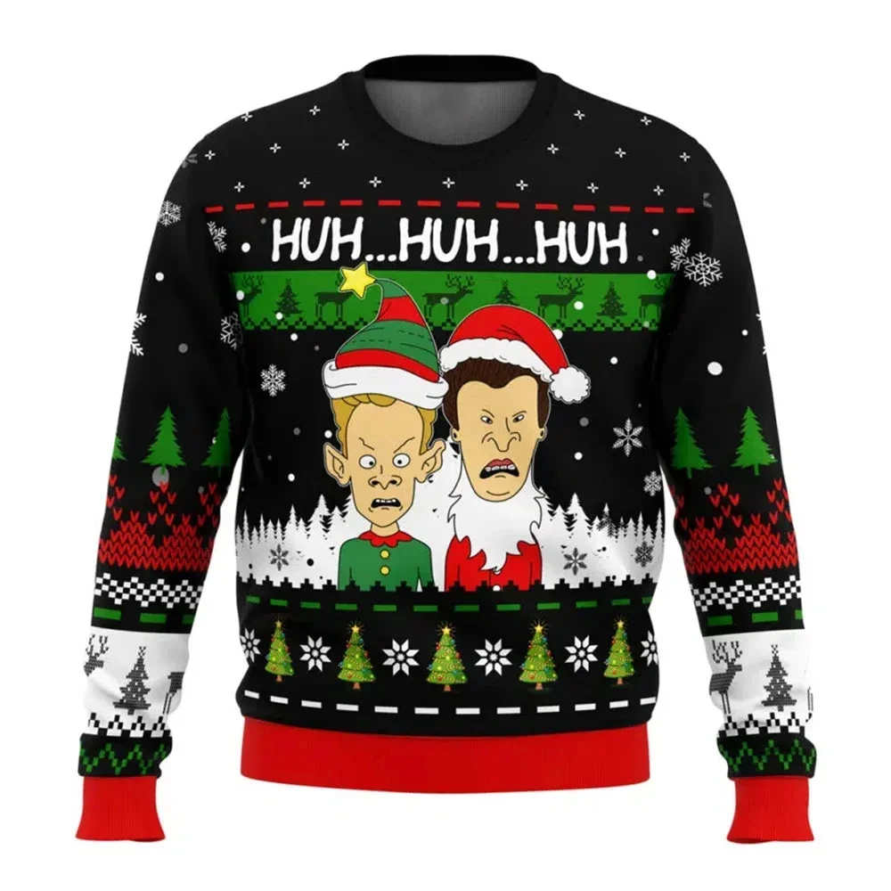 Xmas Rock Beavis and Butthead Ugly Christmas Sweater Cartoon Anime Women Men Pullover Tops New Fashion Couple Hoodie Sweatshirt