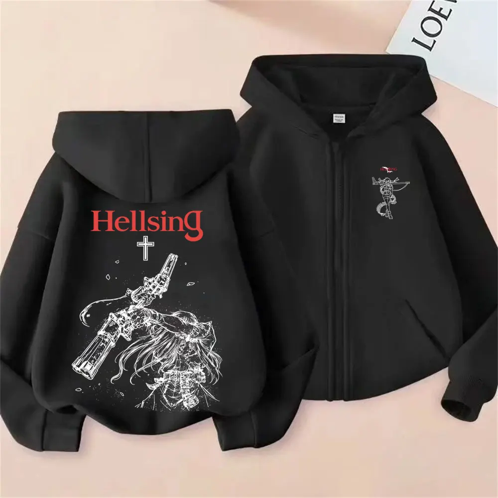 Anime Hellsing Abraham Van Helsing Vampire Alucard Zipper Hoodie Men Women 90s Manga Casual Oversized Zip Up Jacket Cosplay Coat