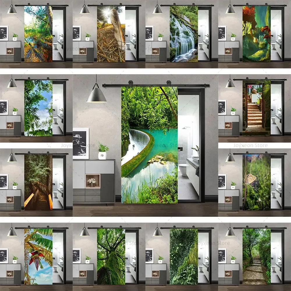 Dense Forest Door Stickers Green Plant Poster PVC Waterproof Diy Self-adhesive Home Decoration Bedroom Living Room Door Stickers
