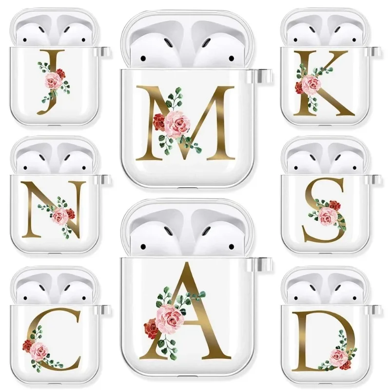 Rose Gold Alphabet Letter Clear Earphone Case For Apple AirPods 4 3rd 2 Pro3 Transparent Cover For Airpod 1 3 Protective Fundas