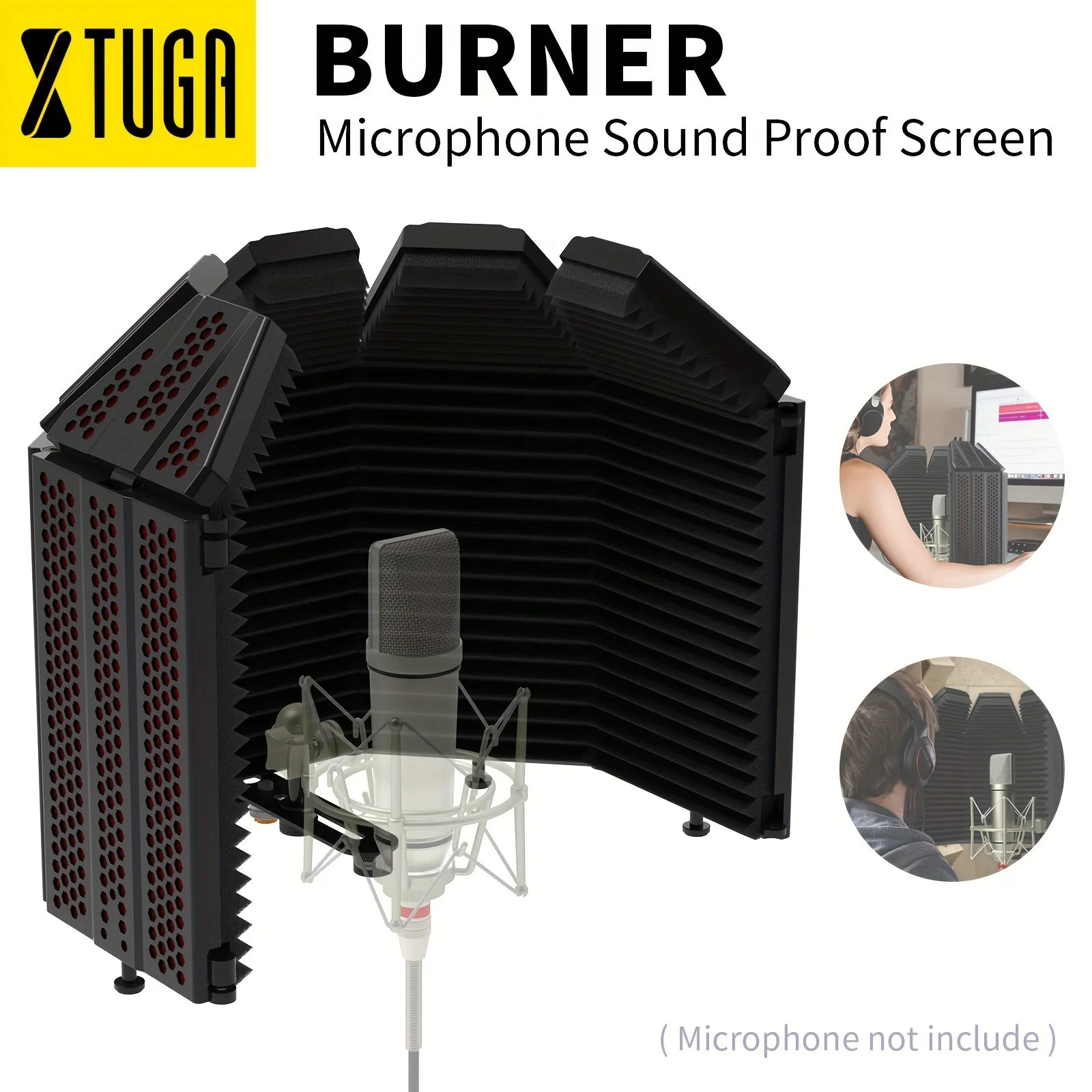 XTUGA Microphone Isolation Shield Microphone Filter Shield Foldable Adjustable Any Condenser Mics for Studio Recording Equipment