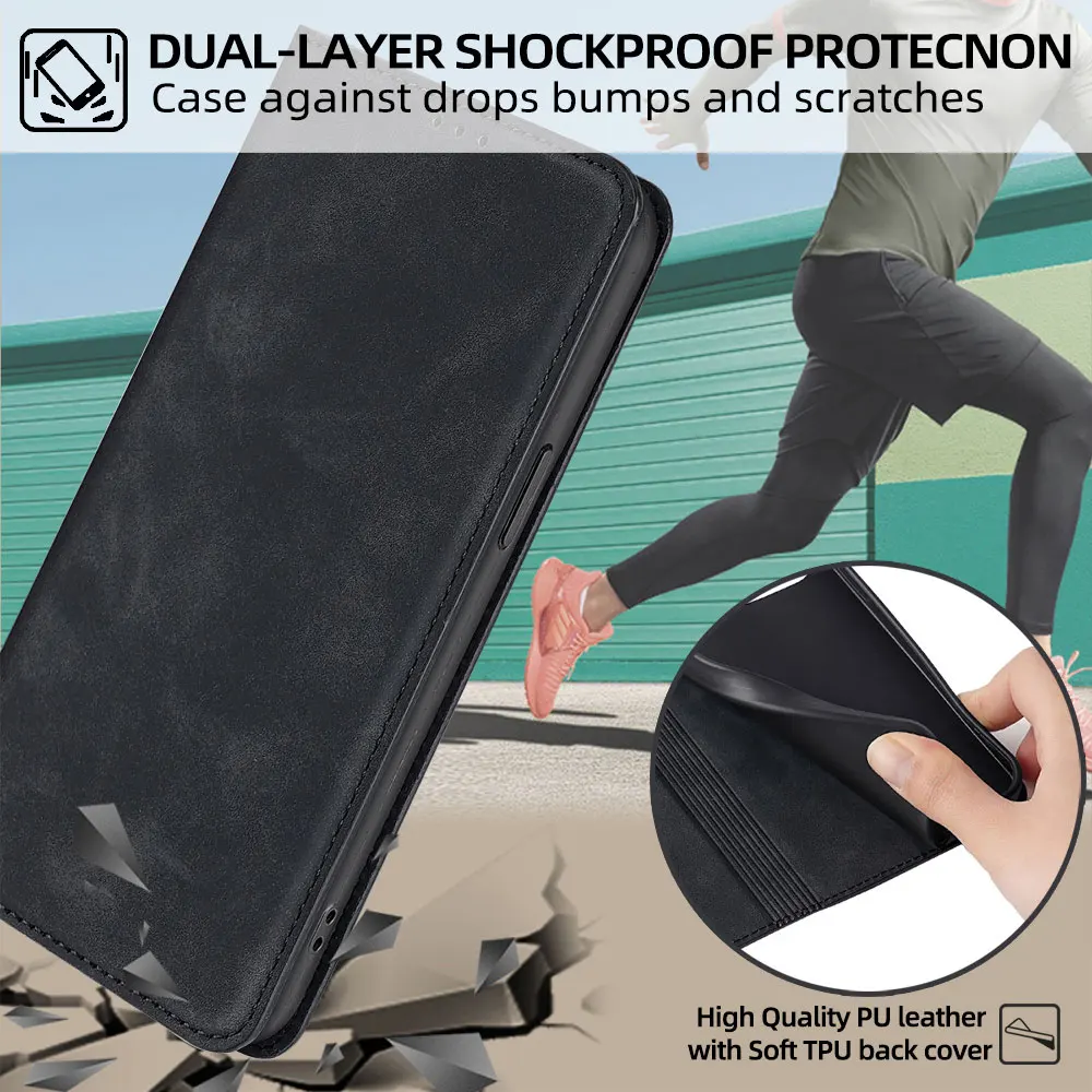 Flip Wallet PU Leather Phone Case For Apple iPhone 17 Air 16 15 14 13 12 11 Pro Max With Card Slots Pocket Adjustable Kickstand
