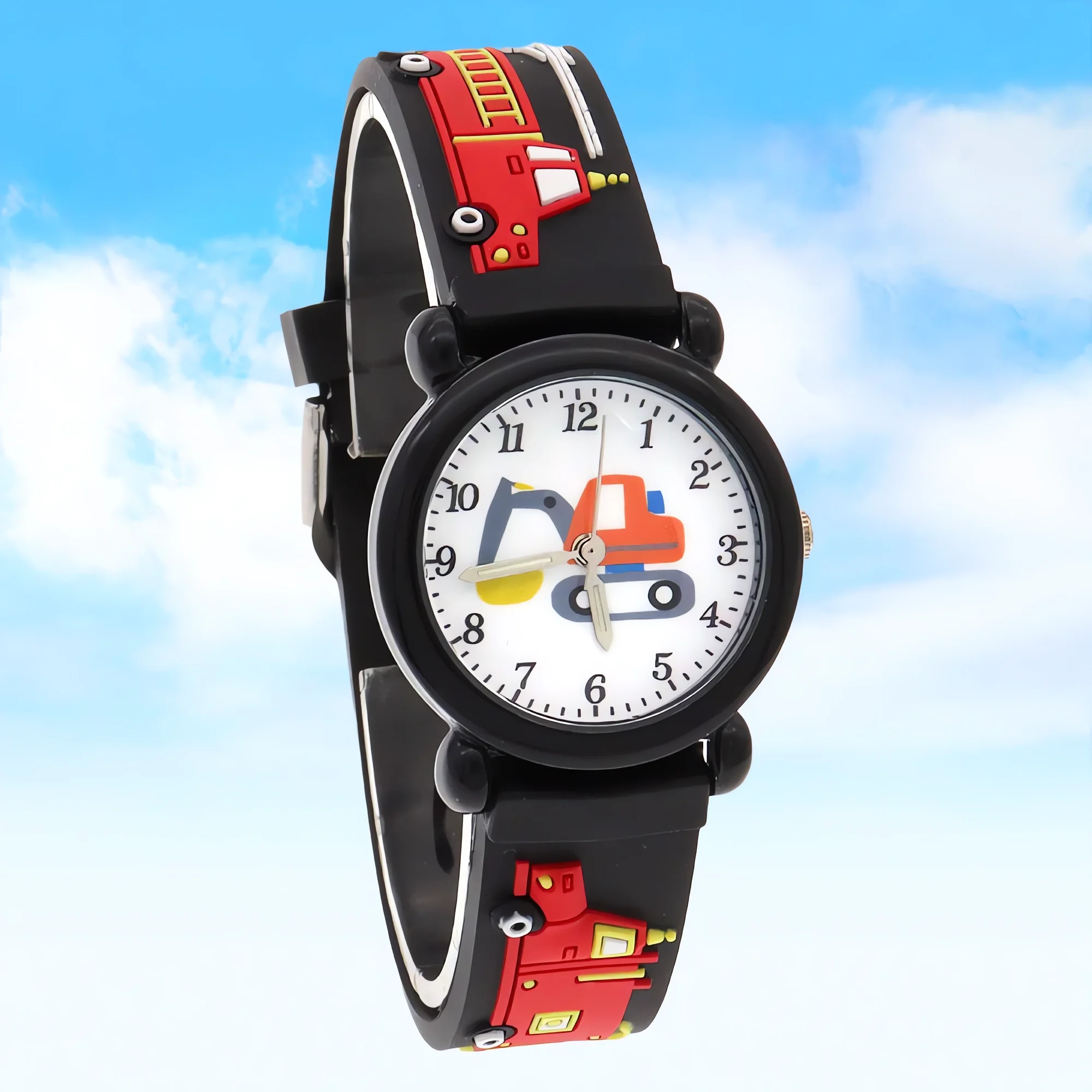 Children's Fire Truck Silicone Strap Digital Watch Boys Girls Students Timepiece Baby Watch