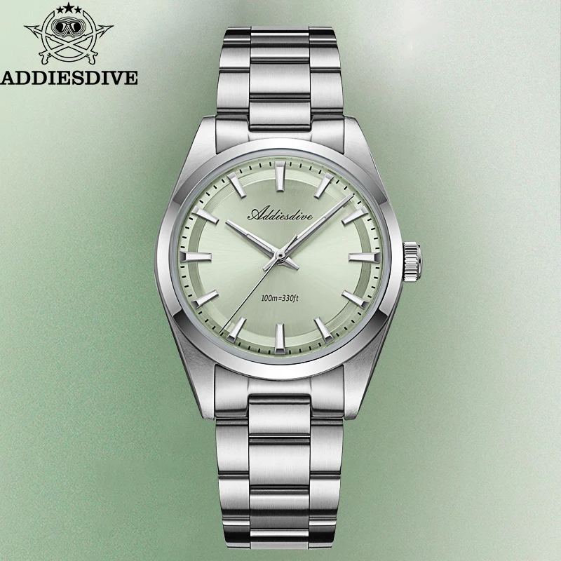 ADDIESDIVE Quartz Man Watch 36MM Bubble Glass VH31 Stainless Steel 100m Waterproof Super Luminous Watches For Man Luxury Watch