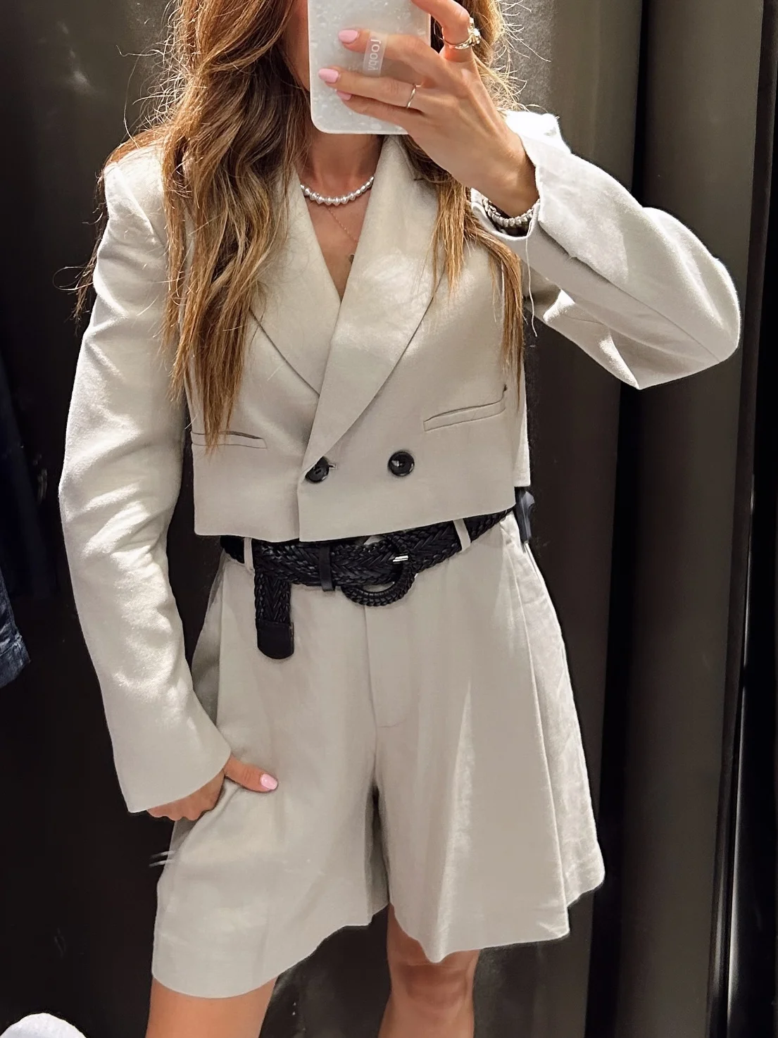 Casual Double Breasted Crop Blazer Coat Female Summer High Waist Loose Bermuda Shorts With Belt Fashion Two Piece Set Ins