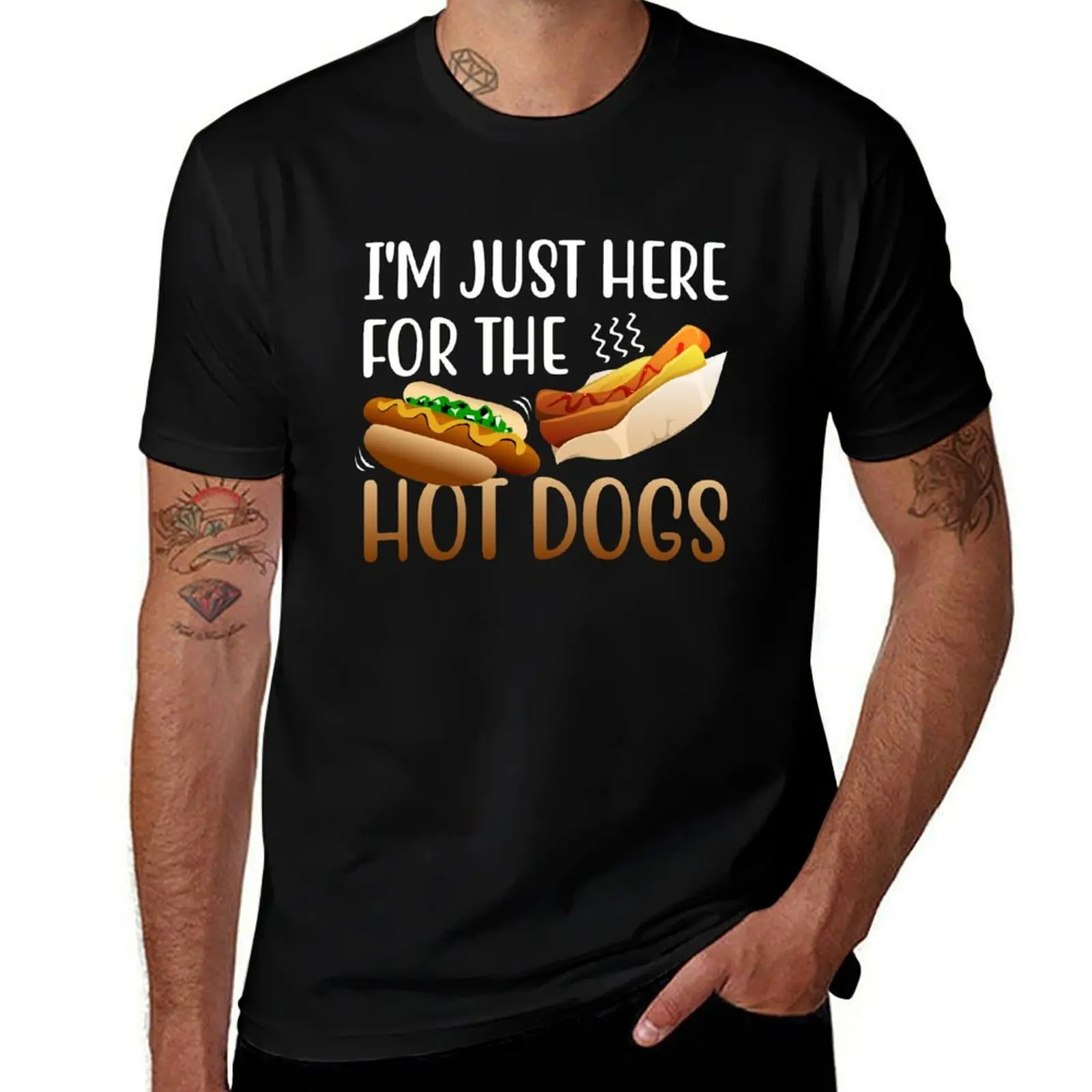I'm Just Here For The Hot Dogs Funny Fast Food Gift Sausages In Bun T-Shirt Casual Loose Short Sleeve Tee for Men