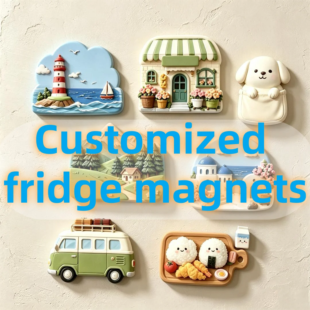 Custom Fridge Magnets Embossed Durable cartoon Scenery Food Dog Travel Magnetic Refrigerator Souvenir