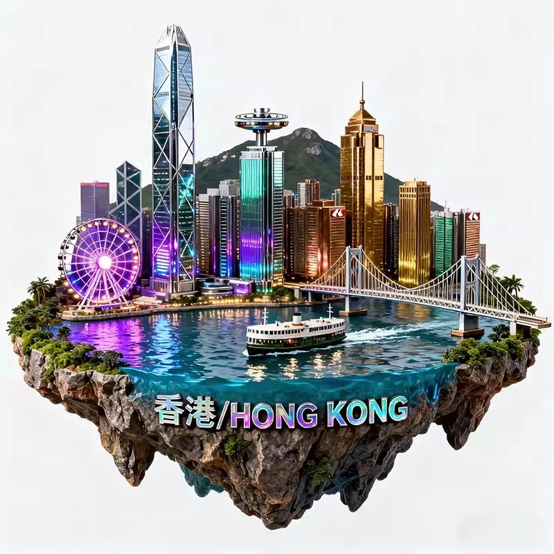 China Travel Souvenirs Hong Kong Metal Fridge Magnets Wuhan Emeishan Hangzhou Laojunshan Shenzhen Guangzhou Fridge Stickers