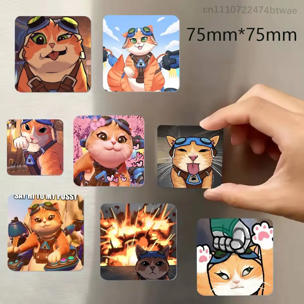 O-Overwatch Fika Jetpack Cat Refrigerator Magnets Cute Cartoon Magnetic Personality Decorations Creative Gifts