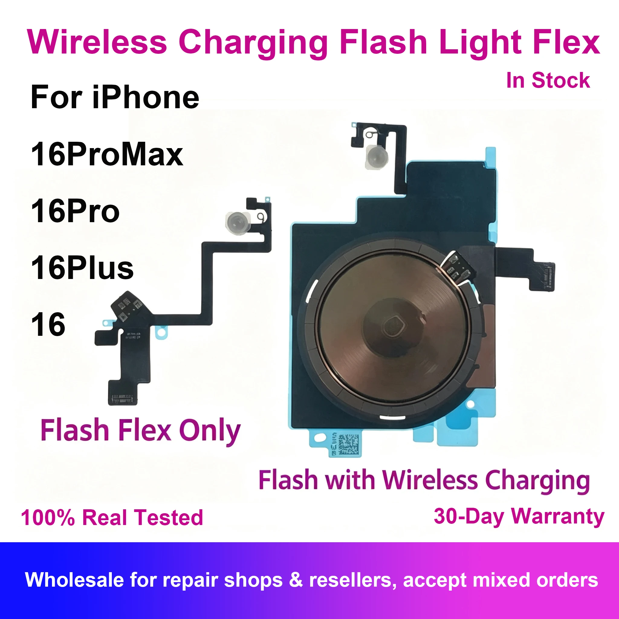 Wireless Charging Coil NFC Antenna With Led Flash Light Flex Cable For iPhone 16 Plus Pro Max Replacement Charge Repair Parts