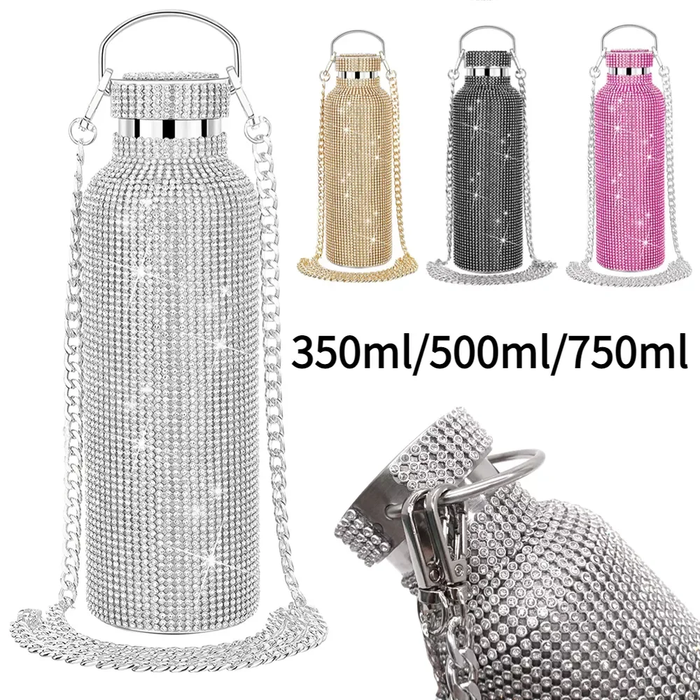 350ml/500ml/750ml NEW  Bling Diamond Thermos Bottle Insulated Rhinestone Vacuum Cup Water Bottle Stainless Steel Flask Bottle