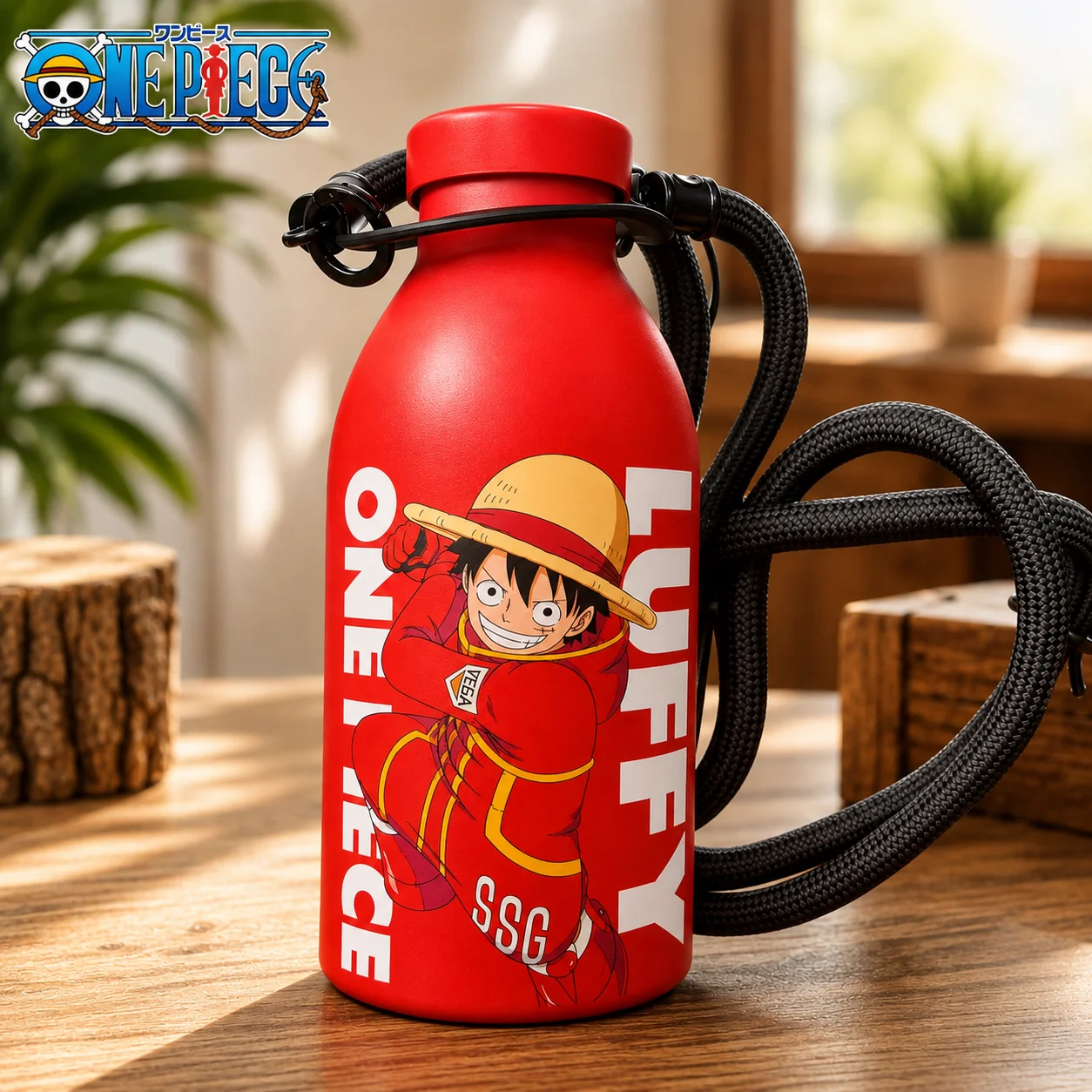 One Piece Luffy Water Bottle 350ml Stainless Steel Vacuum Flask Anime Portable Travel Bottle with Shoulder Strap