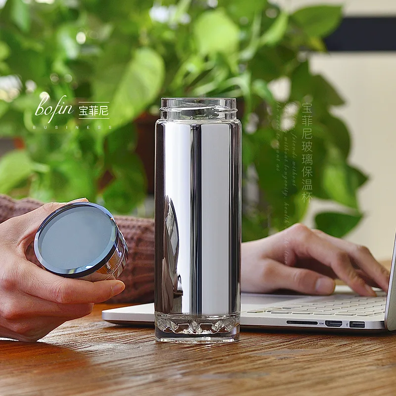 300/350ml Glass Thermos Cup With Filter,Double Layer,Heat Insulation,Silver Plated Vacuum,Business Gifts,Portable Water Bottle