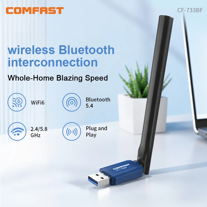 COMFAST CF-733BF AX900 WiFi6 Bluetooth5.4 USB Adapter Dual Band 2.4G/5GHz Wireless Network Card For Desktop PC Win10/11 Linux ﻿