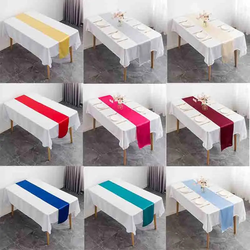 12x108 Inch Satin Wedding Table Runners for Wedding Banquet Table Decorations Bright Silk Smooth Spring Party Chair Sashes Bows