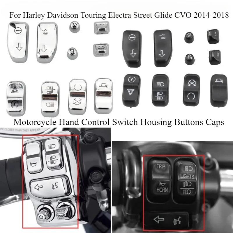 Motorcycle Hand Control Switch Housing Buttons Caps For Harley Davidson Touring Electra Street Glide CVO 2014-2018