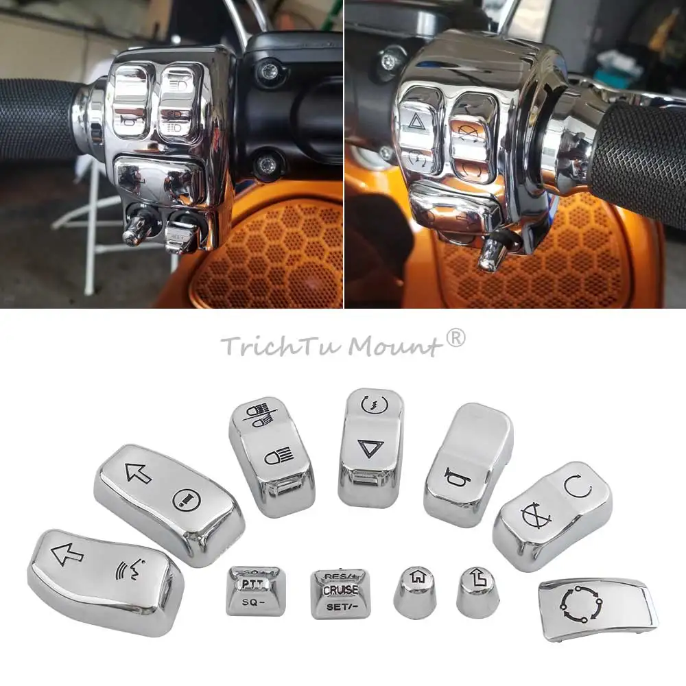 Chrome Hand Control Switch Buttons Caps Motorcycle For Harley Touring Electra Street Glide Ultra Limited Road King 2014-2024
