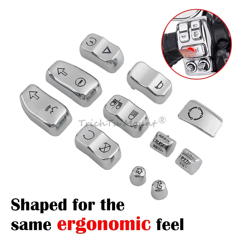 Chrome Hand Control Switch Buttons Caps Motorcycle For Harley Touring Electra Street Glide Ultra Limited Road King 2014-2024