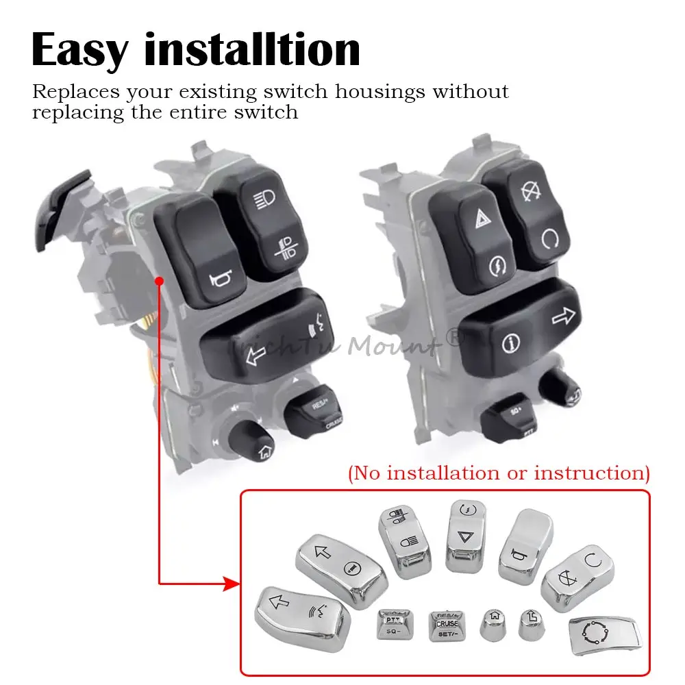 Chrome Hand Control Switch Buttons Caps Motorcycle For Harley Touring Electra Street Glide Ultra Limited Road King 2014-2024