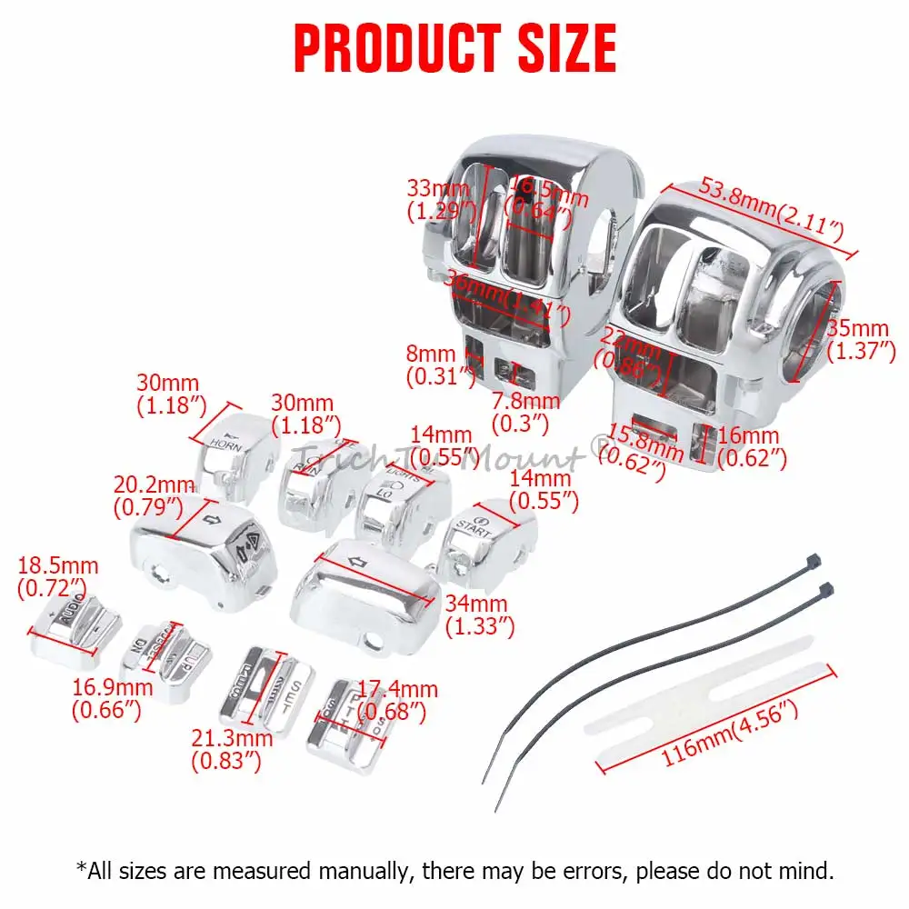 1 Set Motorcycle Handle Controls Switch Housing Button Cover Caps For Harley Road Glide Electra Glide Ultra Classic 96-13 Chrome