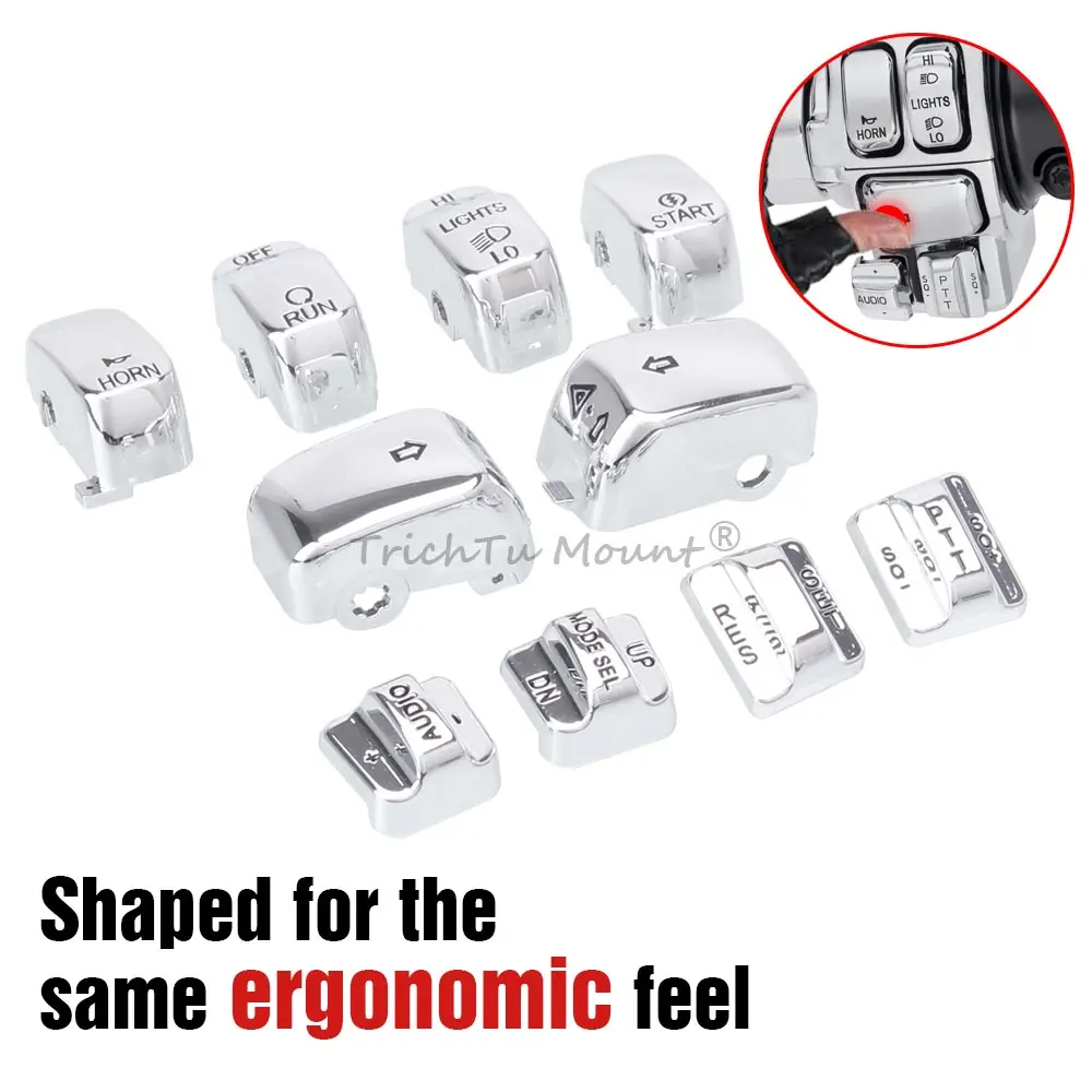 1 Set Motorcycle Handle Controls Switch Housing Button Cover Caps For Harley Road Glide Electra Glide Ultra Classic 96-13 Chrome