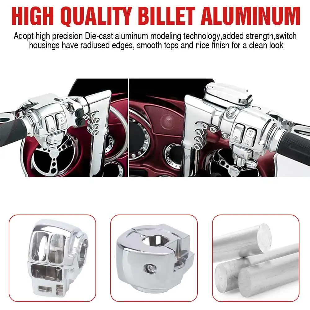 1 Set Motorcycle Handle Controls Switch Housing Button Cover Caps For Harley Road Glide Electra Glide Ultra Classic 96-13 Chrome