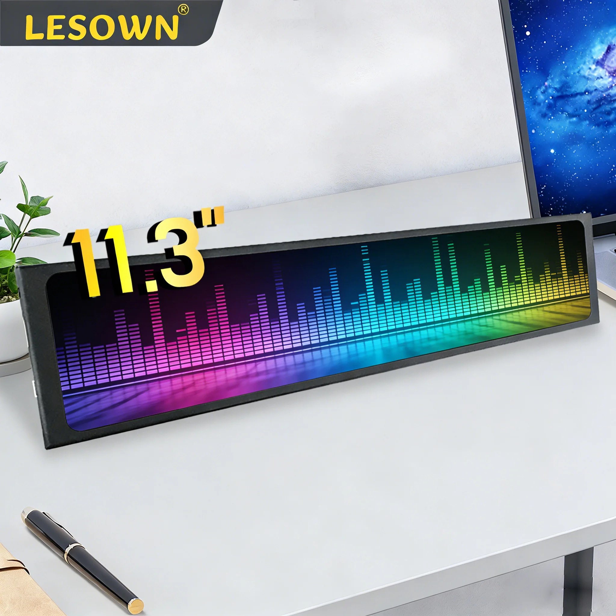 LESOWN 11.3' Small Portable Bar Monitor 440x1920 Extended Display Compact Secondary Screen for Musical Spectrum Side Display
