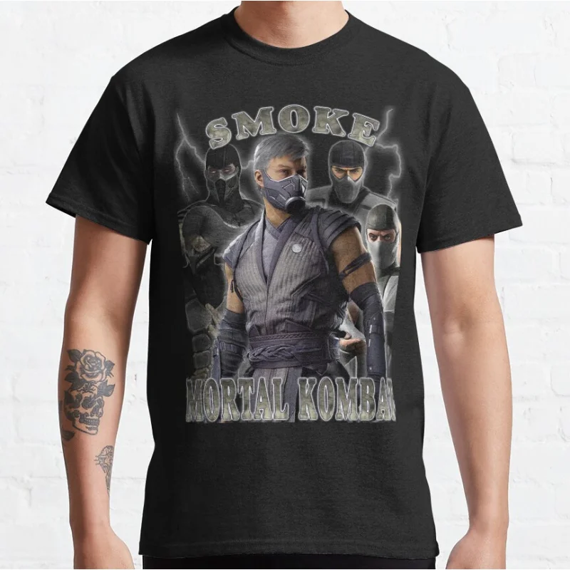 Smoke 80s retro video game vintage Mortal Kombat Short-sleeve crewneck T-shirt for men Large size Adult Tops S-6xl