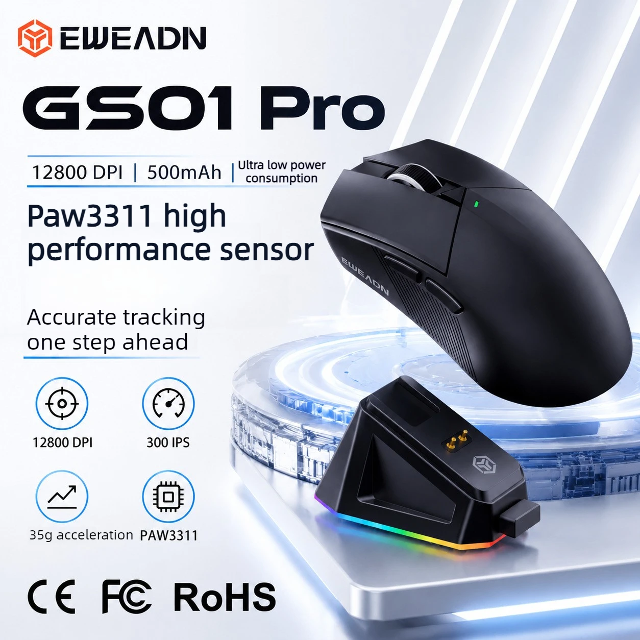 PAW3311 Wireless Gaming Mouse Tri‑Mode 2.4G Bluetooth 5.0 Wired RGB Ergonomic E‑sports Game Mouse For PC Laptop Gamer