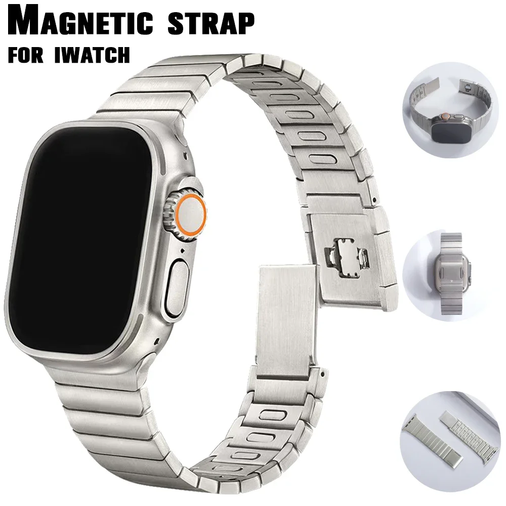 Magnetic Buckle Strap for Apple Watch Ultra 2 Band 49mm 45 44 38mm 40mm Stainless Steel Bracelet for IWatch Series 9 8 7 6 5 SE