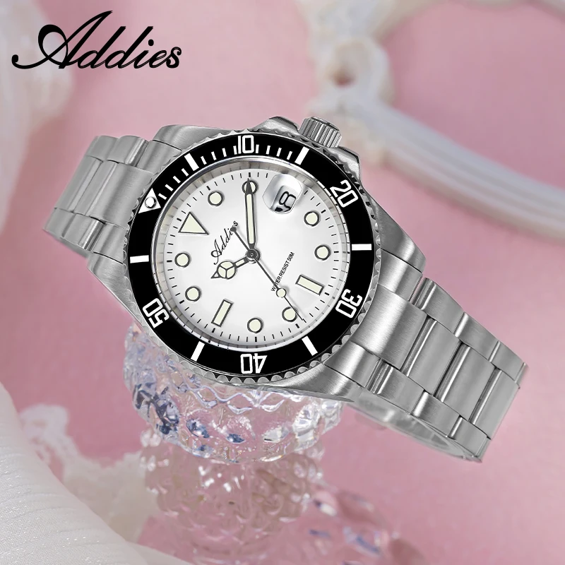 ADDIES Woman Watches Japan GM12 Ceramic Bezel Stainless Steel Bracelet Luminous Waterproof 50M Date Display Sports Wristwatch