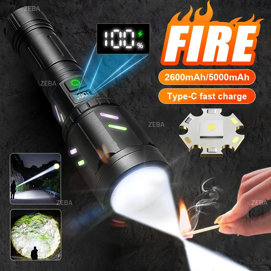 2026 38000000LM Most Powerful LED Flashlight USB Rechargeable Flashlight Outdoor Long Range Torch Light Camping Fishing Lantern