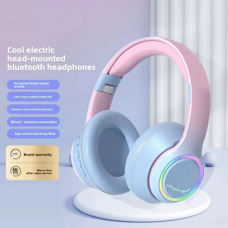 LGOODVIN Wireless Bluetooth Headset Over Ear Gaming LED Light Bass Noise Cancelling Sports Headphones